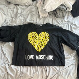 Moschino Black Tee with Yellow Leopard Heart